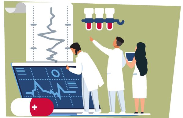 medical experts looking at results of an executive physical